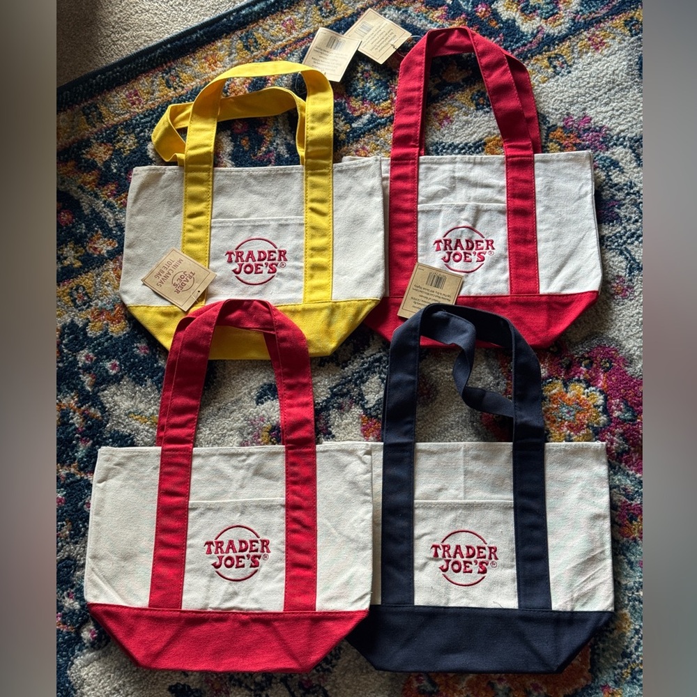 Trader Joe's Canvas Tote Bag Set - Red, Yellow, and Blue